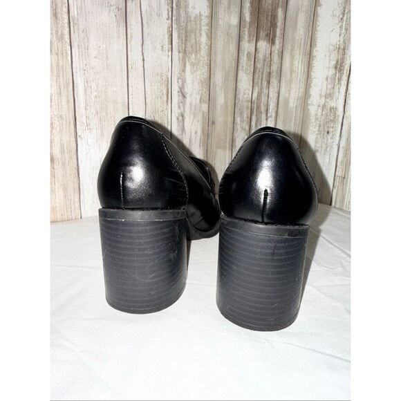 Marc Fisher 90s Inspired Chunky Loafers | Black Faux Leather Block Heel Pumps | - Picture 6 of 11